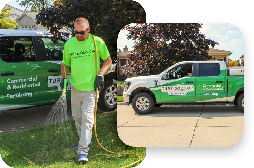 image grid lawn tech and company truck
